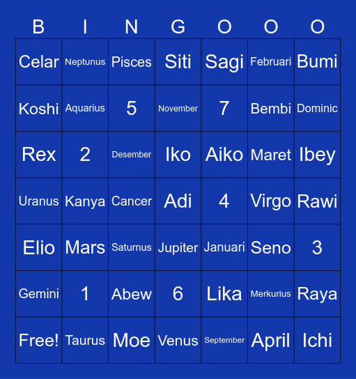 Punya Dominic Bingo Card