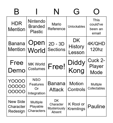 Bananza Bingo Card