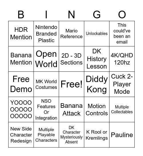 Bananza Bingo Card
