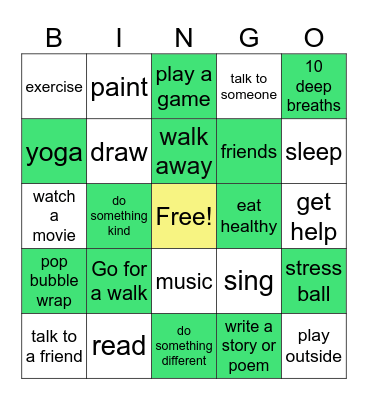 Coping Skills BINGO Card