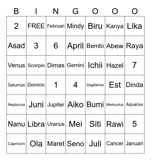 Untitled Bingo Card