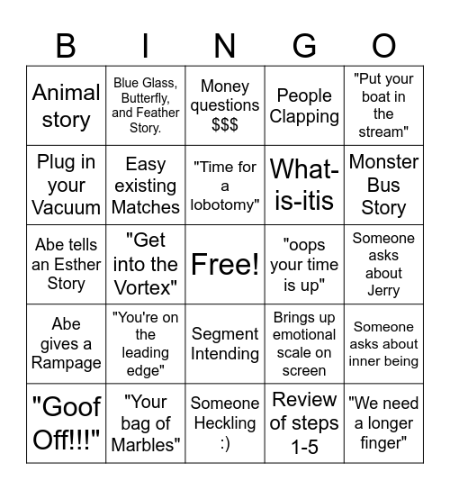 Abraham Hicks Asheville Bingo 2025 Bingo Card