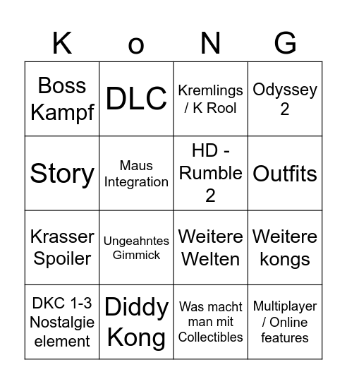 Donkey Kong Bananza Direct Bingo Card