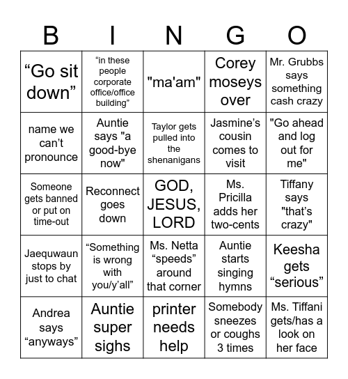 Parallel Lines Bingo Card