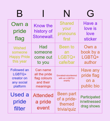Pride Bingo! Bingo Card