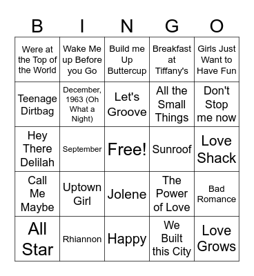 Music Bingo Card
