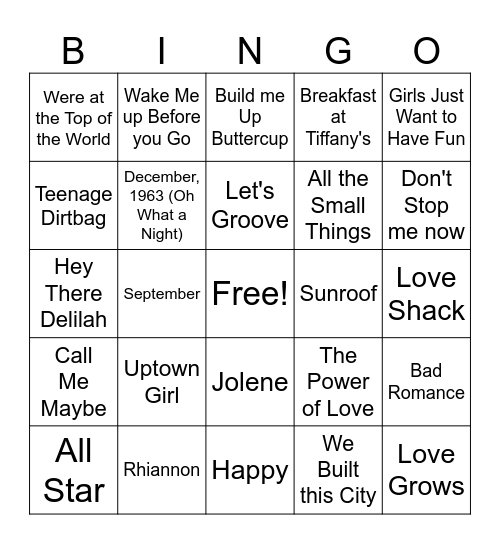 Music Bingo Card