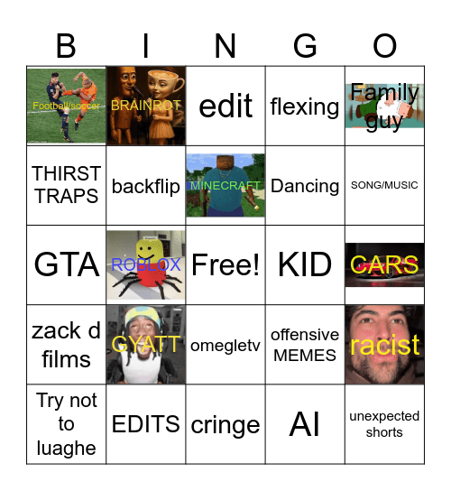 YOUTBE SHORT BINGO Card