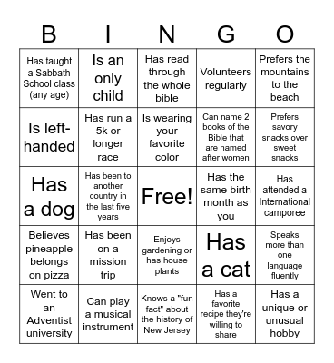 Bingo to Mingle Bingo Card