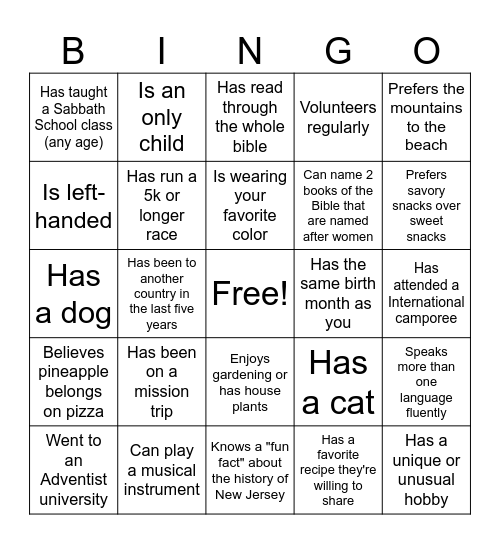 Bingo to Mingle Bingo Card