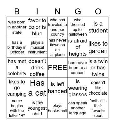 Get to Know you BINGO  Bingo Card