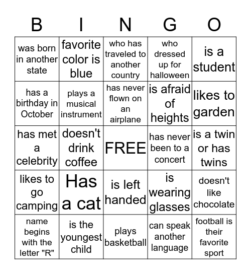 Get to Know you BINGO  Bingo Card
