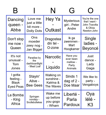 Muziek Bingo Ruimte Bingo Card