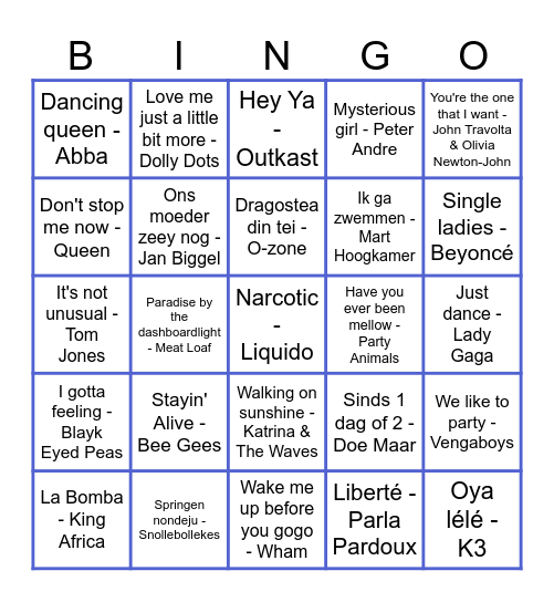 Muziek Bingo Ruimte Bingo Card