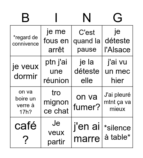 Nathou et Emma au taf Bingo Card
