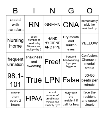 CNA Week 2025 Bingo Card