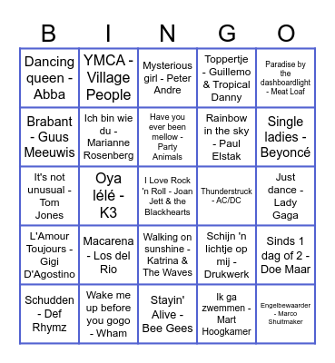 Muziek Bingo Ruimte Bingo Card
