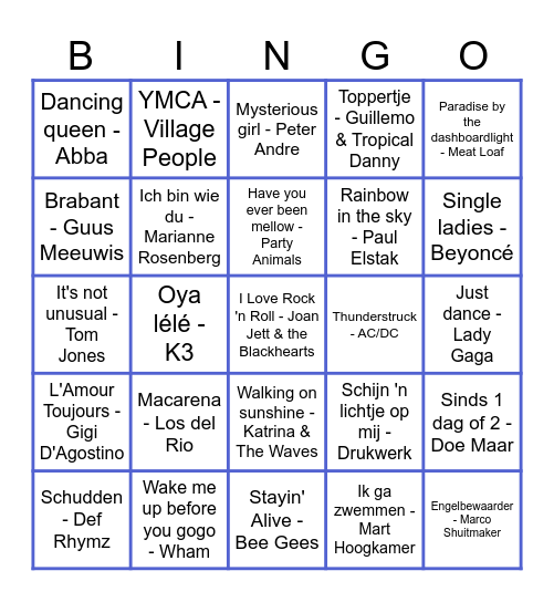 Muziek Bingo Ruimte Bingo Card