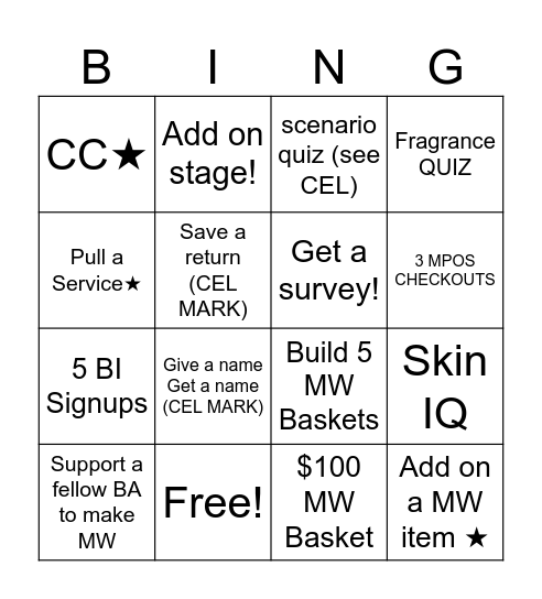 MW BINGO Card