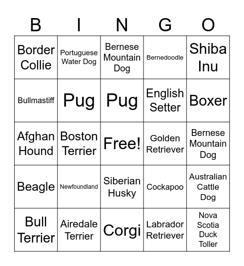 Dog Breed Bingo! Bingo Card