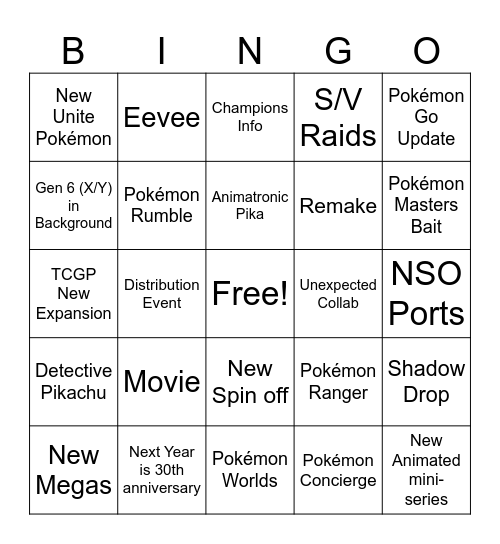 Pokemon Presents July 2025 Bingo Card