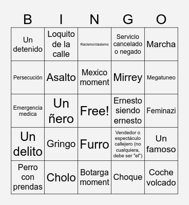 Cdmx trip Bingo Card