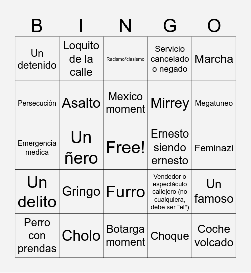 Cdmx trip Bingo Card