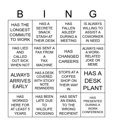 Find the Coworker Who.... Bingo Card