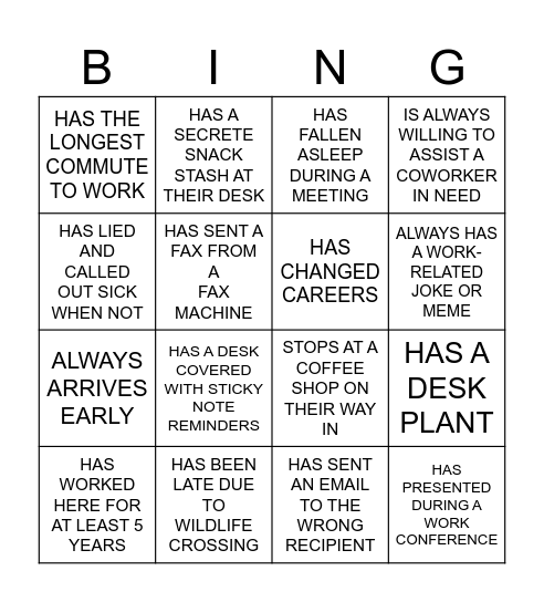Find the Coworker Who.... Bingo Card