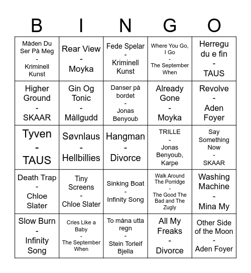 MABLIS MUSIKKBINGO<3 Bingo Card