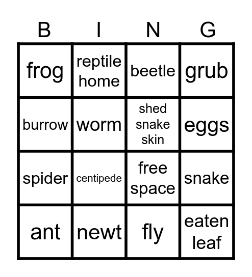 Leap Creep Slither Bingo Card