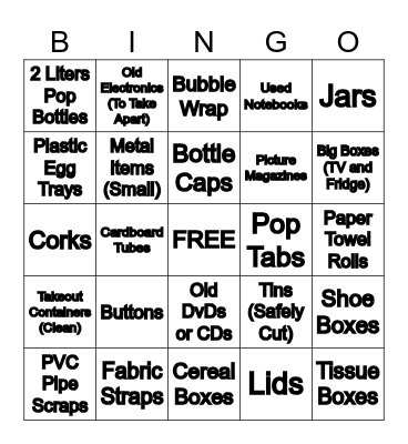 RECYLCING BINGO Card