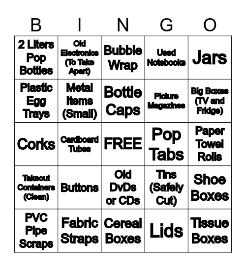 RECYLCING BINGO Card