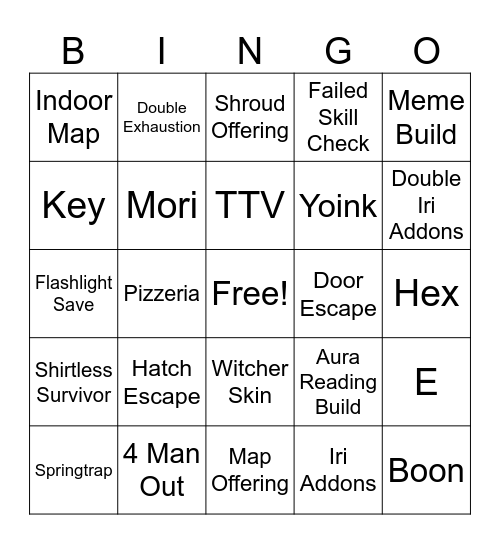DBD FNAF Bingo Card