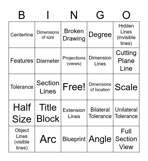 Blueprint Reading Bingo Card