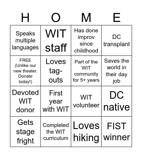 WIT's Big Move Bingo Card