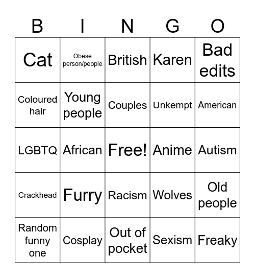 Cringe TikToks Bingo Card