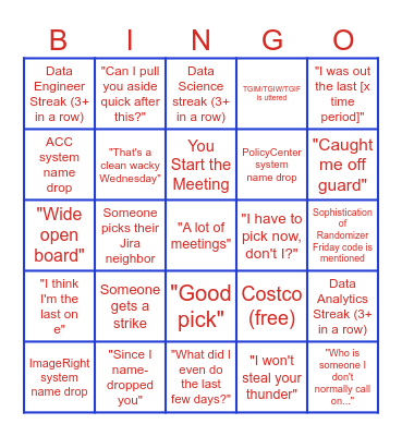 Wacky Wednesday Bingo Card