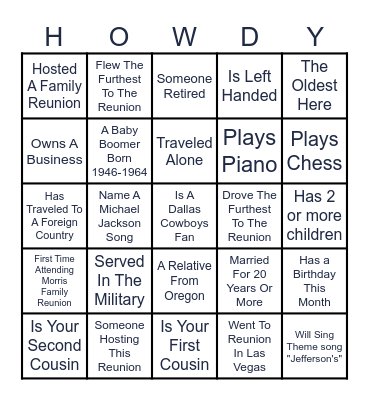 MORRIS FAMILY REUNION Bingo Card