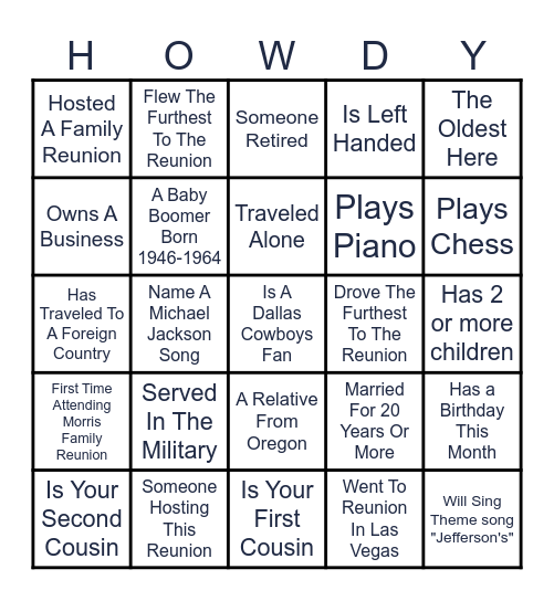 MORRIS FAMILY REUNION Bingo Card