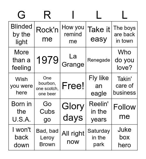 Joe Knows Dad Rock Bingo Card