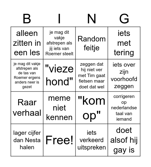 Roemer bingo Card