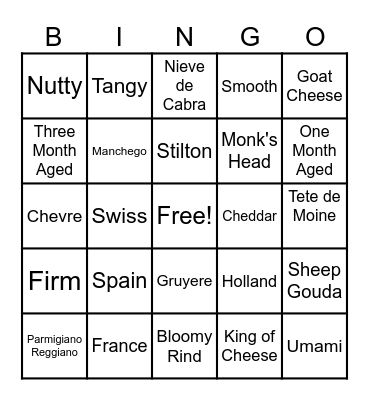 Cheesy Bingo! Bingo Card