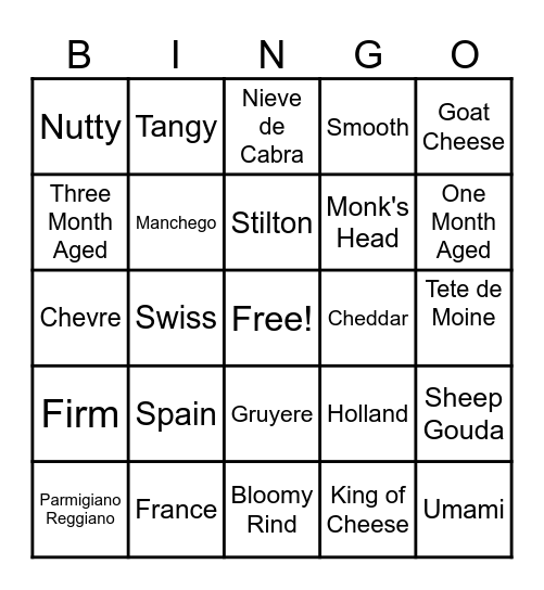 Cheesy Bingo! Bingo Card