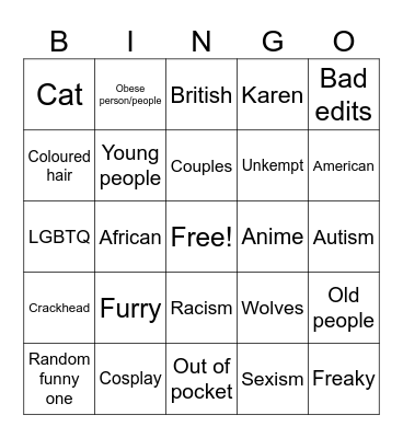 Cringe TikToks Bingo Card