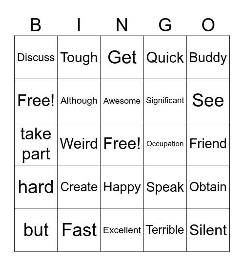 Synonim Bingo Game Bingo Card