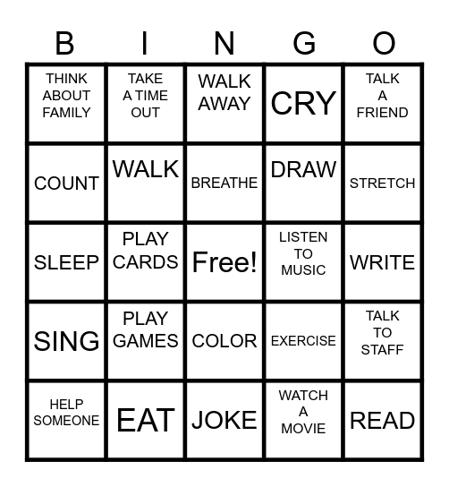 COPING SKILLS BINGO! Bingo Card