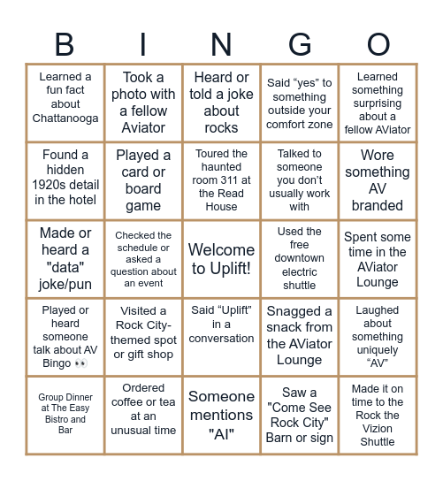 Roaring Rock City Uplift AViator Bingo Card
