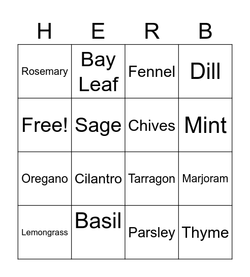 Herb Bingo Card