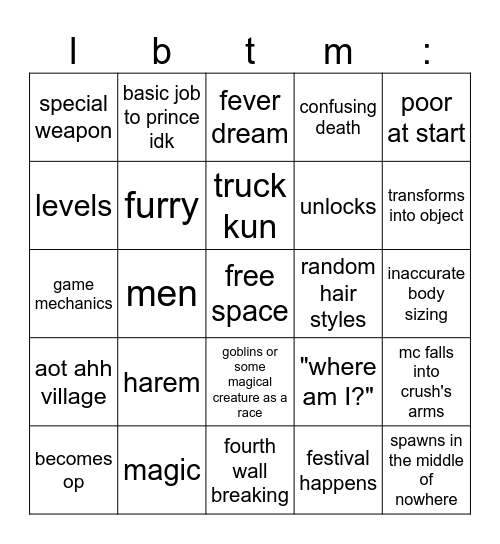isekai bingo Card